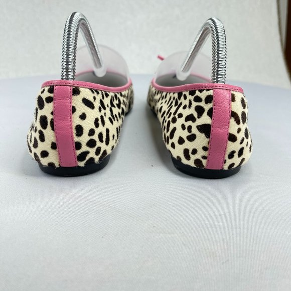 NORDSTROM Girls 3 Leather Flats Ivory Calf Hair Animal Print Pink Trim Spring - Picture 4 of 9